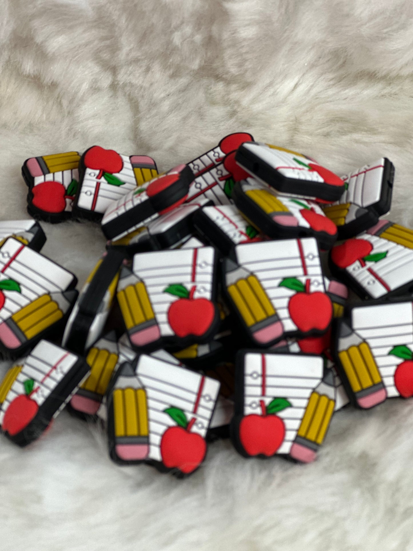 #240 notebook and pencil silicone focal beads