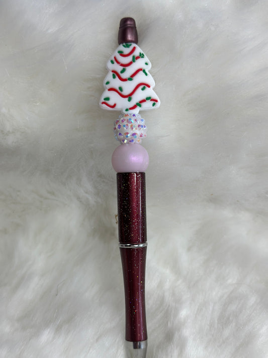 White Xmas tree beaded pen