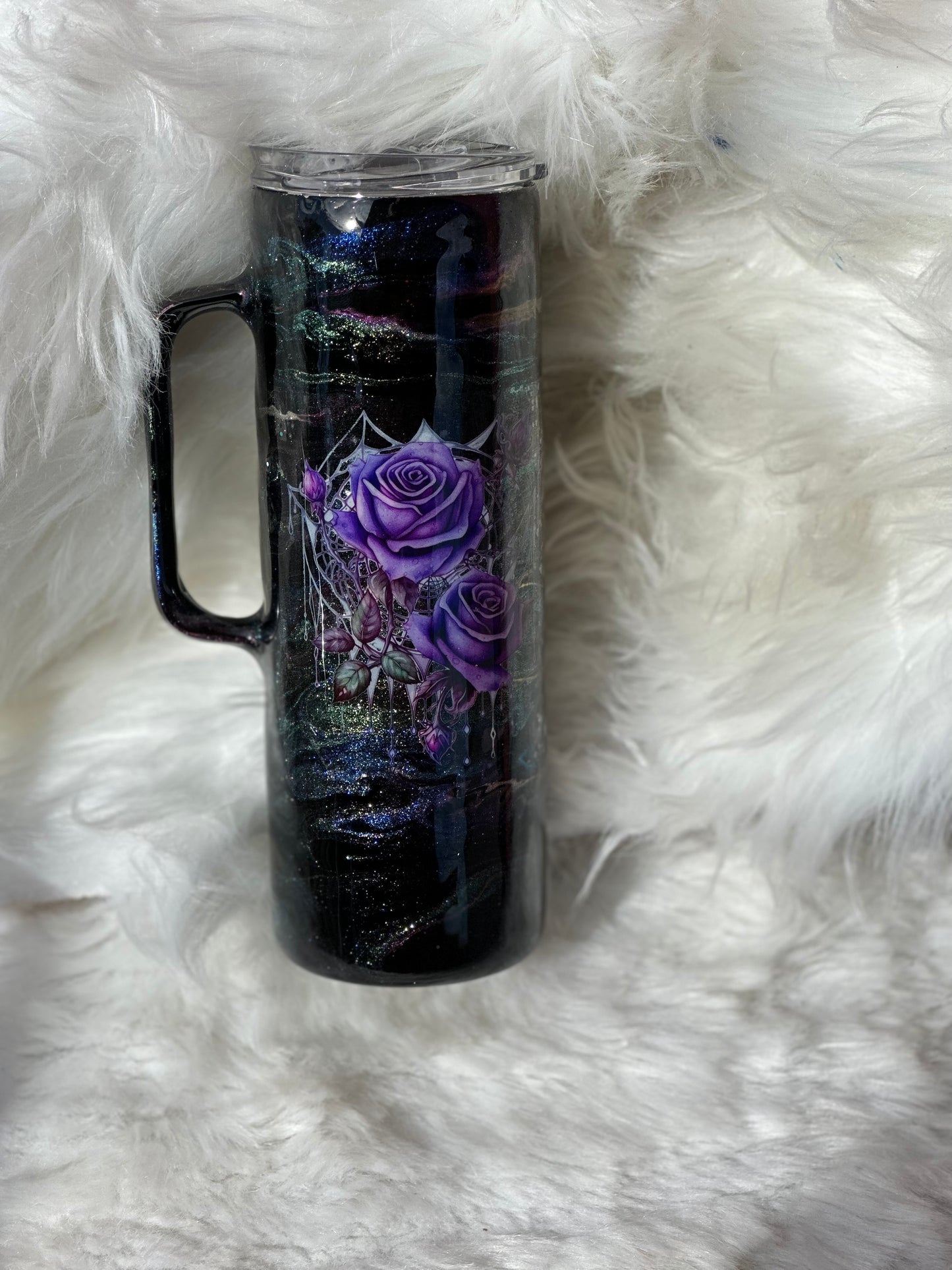 #8 20oz with handle Purple flower alc ink