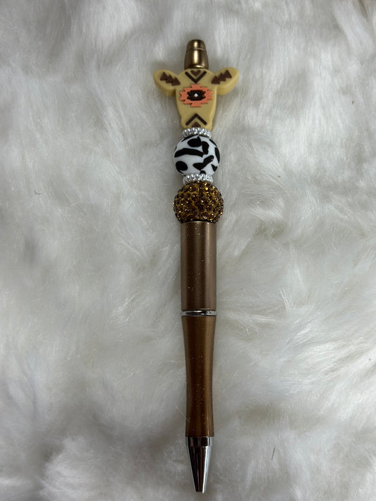 Aztec tan/peach cow beaded pen