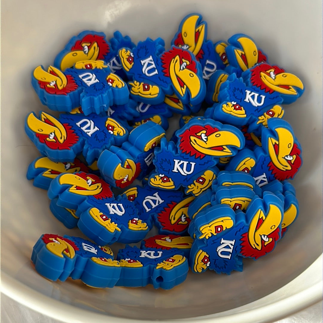 #307 Jayhawk bird silicone focal beads
