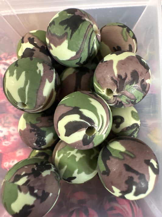 #4 army camo printed silicone bead
