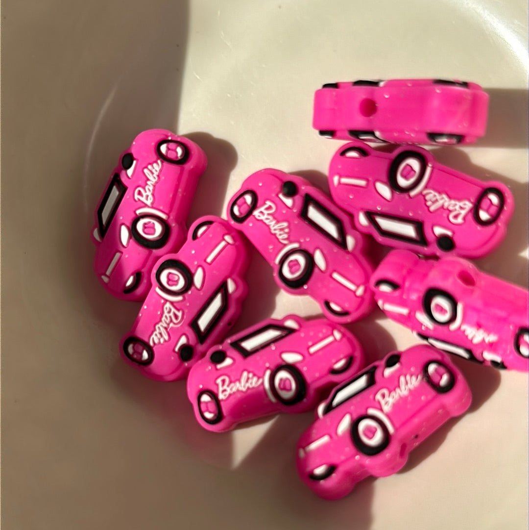 #305 pink car silicone focal beads
