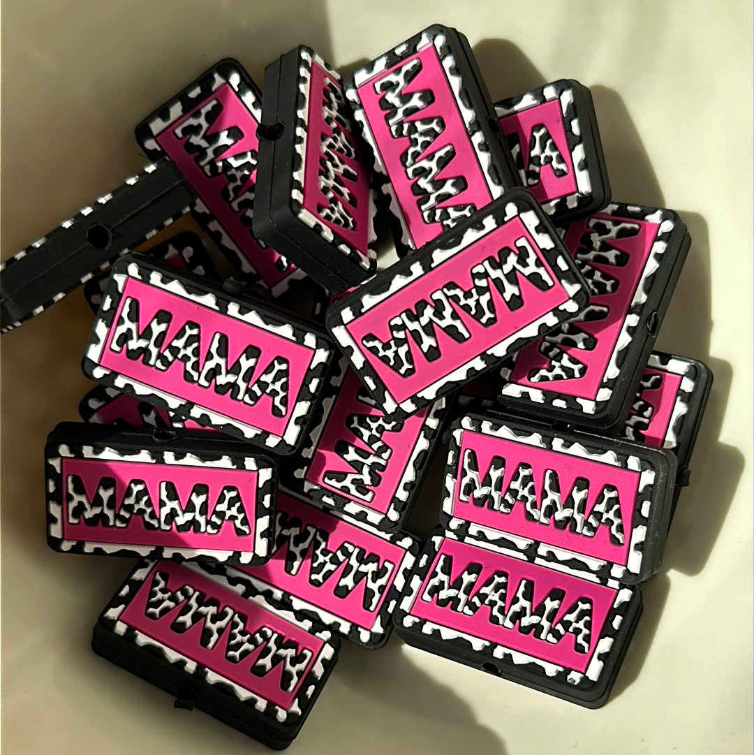 #297 pink black cow print Mama silicone focal beads