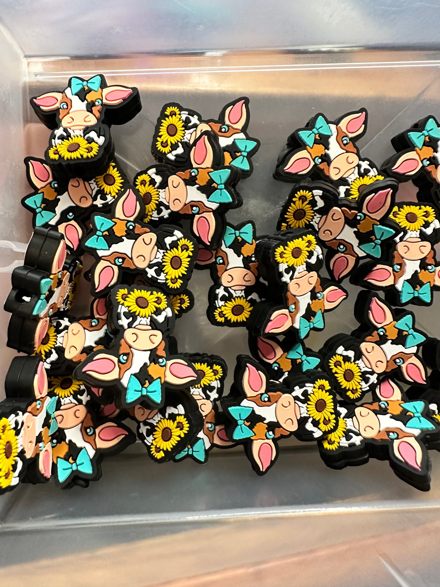 #406 cow with bow and sunflowers