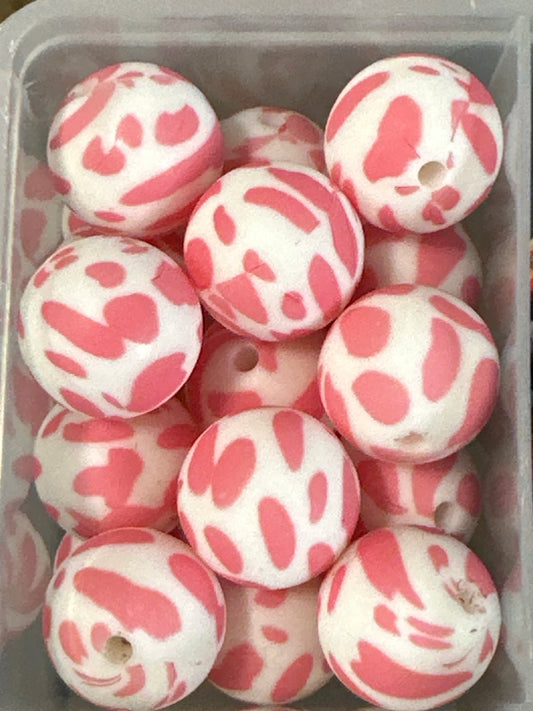#1 pink cow print silicone beads