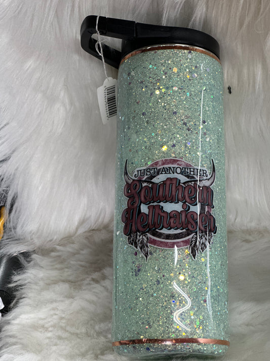 #49 teal glitter southern hell raiser tumbler