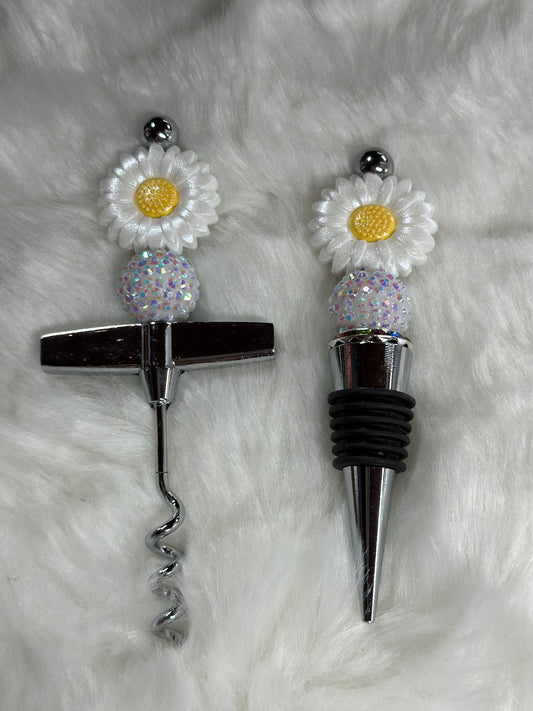 Daisy beaded wine cork and screw