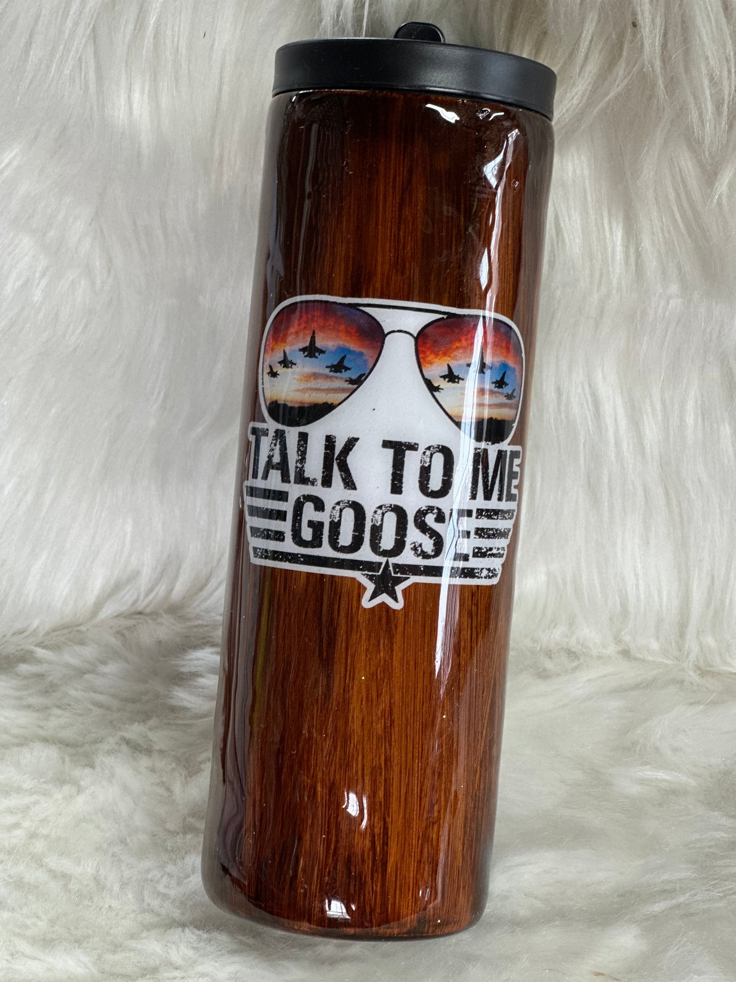 #53 20oz wood grain talk to me goose tumbler