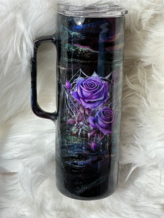 #8 20oz with handle Purple flower alc ink
