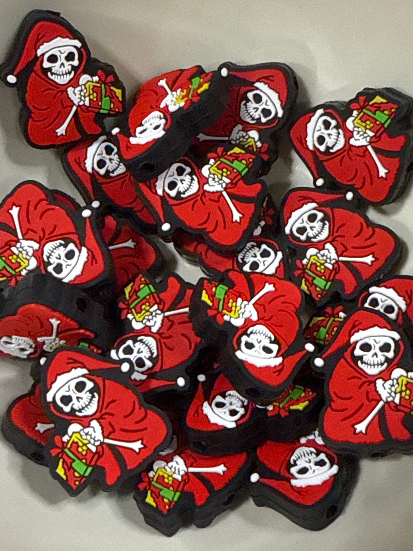 #642 skeletal Santa silicone focal beads