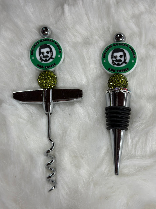 Morgan and coffee wine cork and screw set