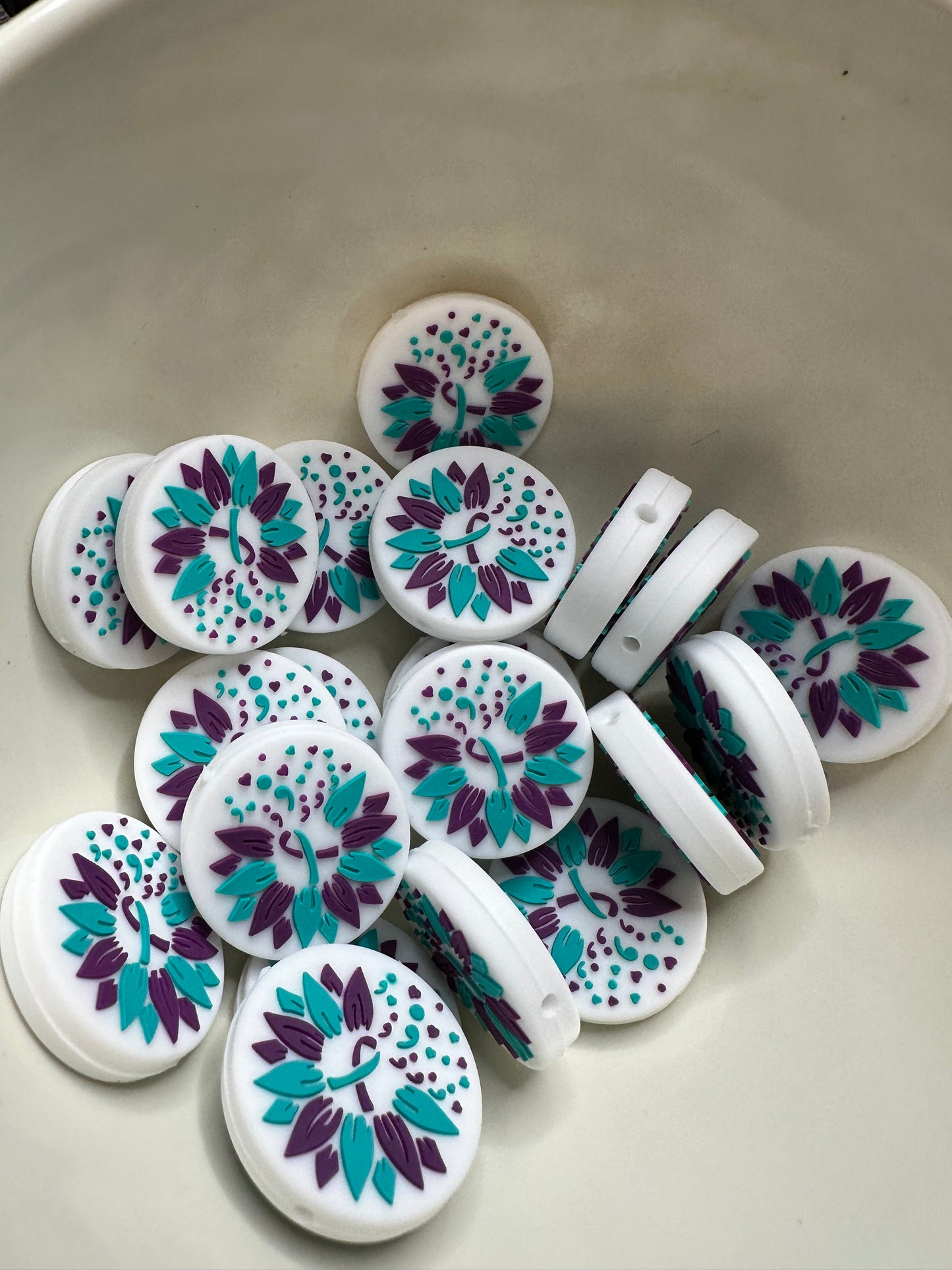 #380 suicide prevention, domestic violence, and sexual assault. Ribbon silicone focal beads