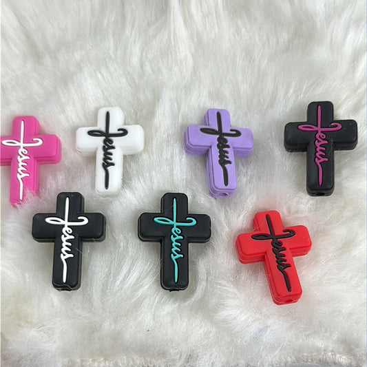 #249 Jesus cross silicone focal beads