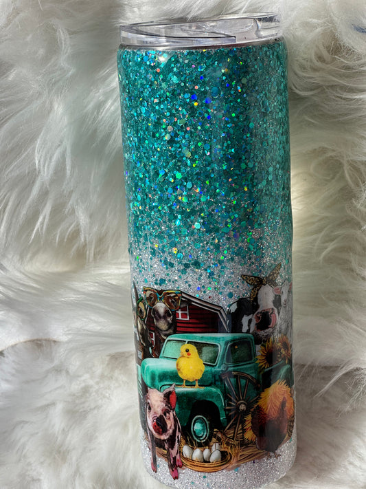 #9 Teal 20oz glitter farm