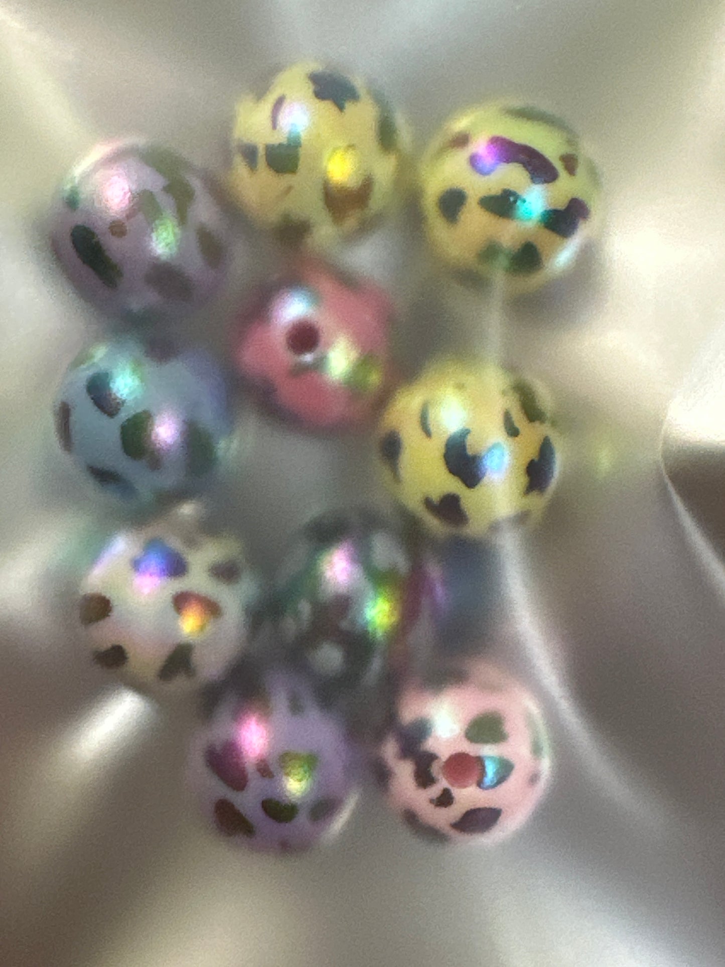 #1 16mm Cow Print Acrylic Beads, AB Coated.