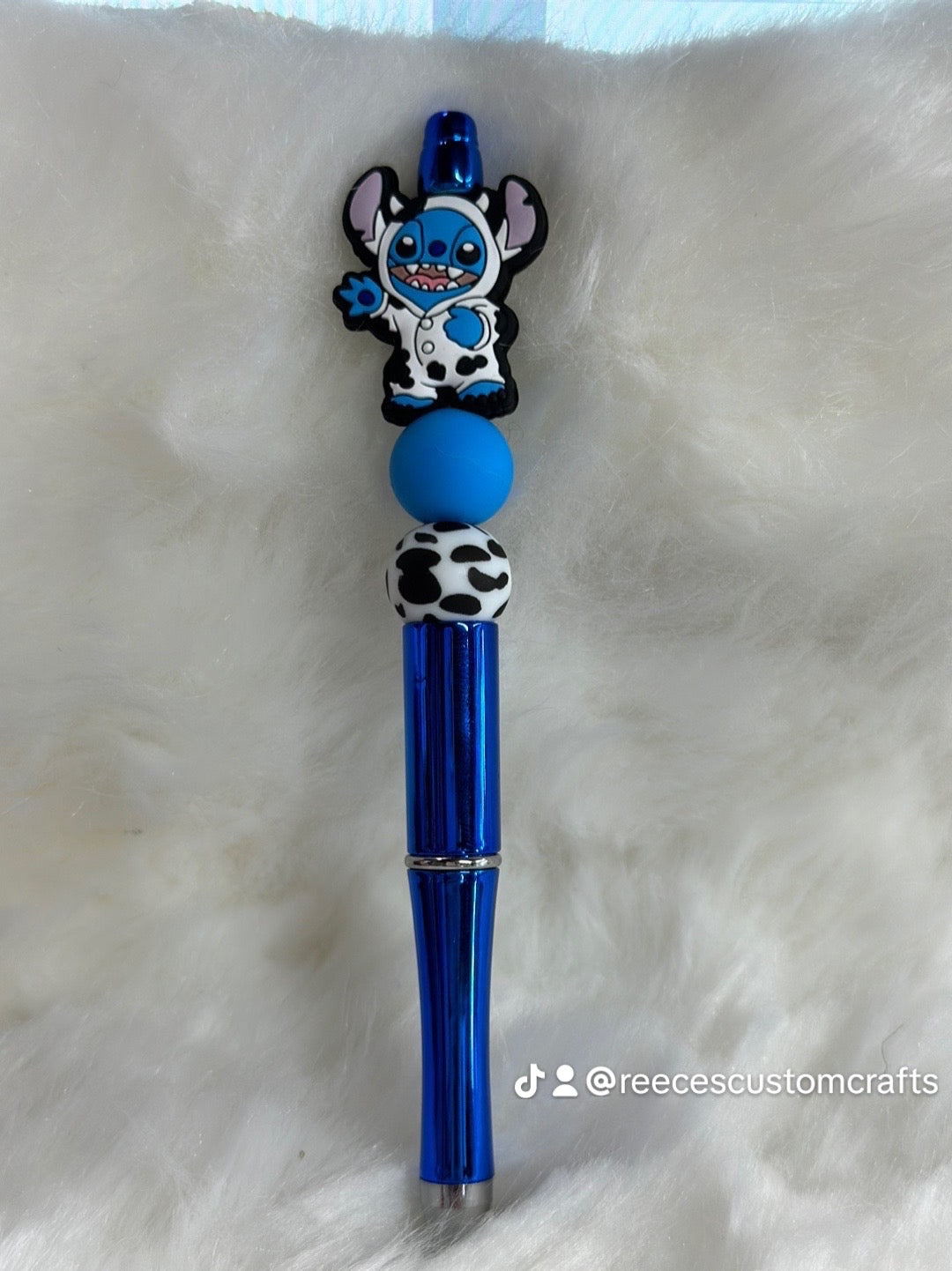 Blue cow monster beaded pen