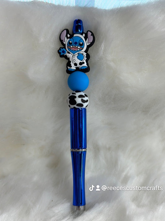 Blue cow monster beaded pen