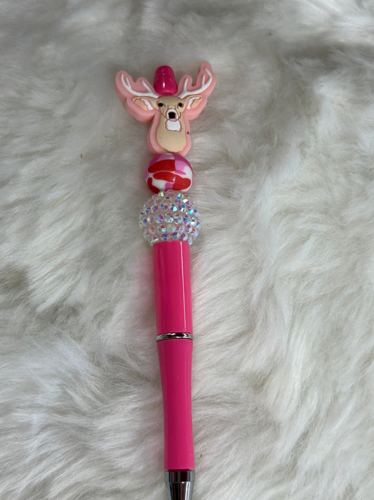 Pink deer beaded pen