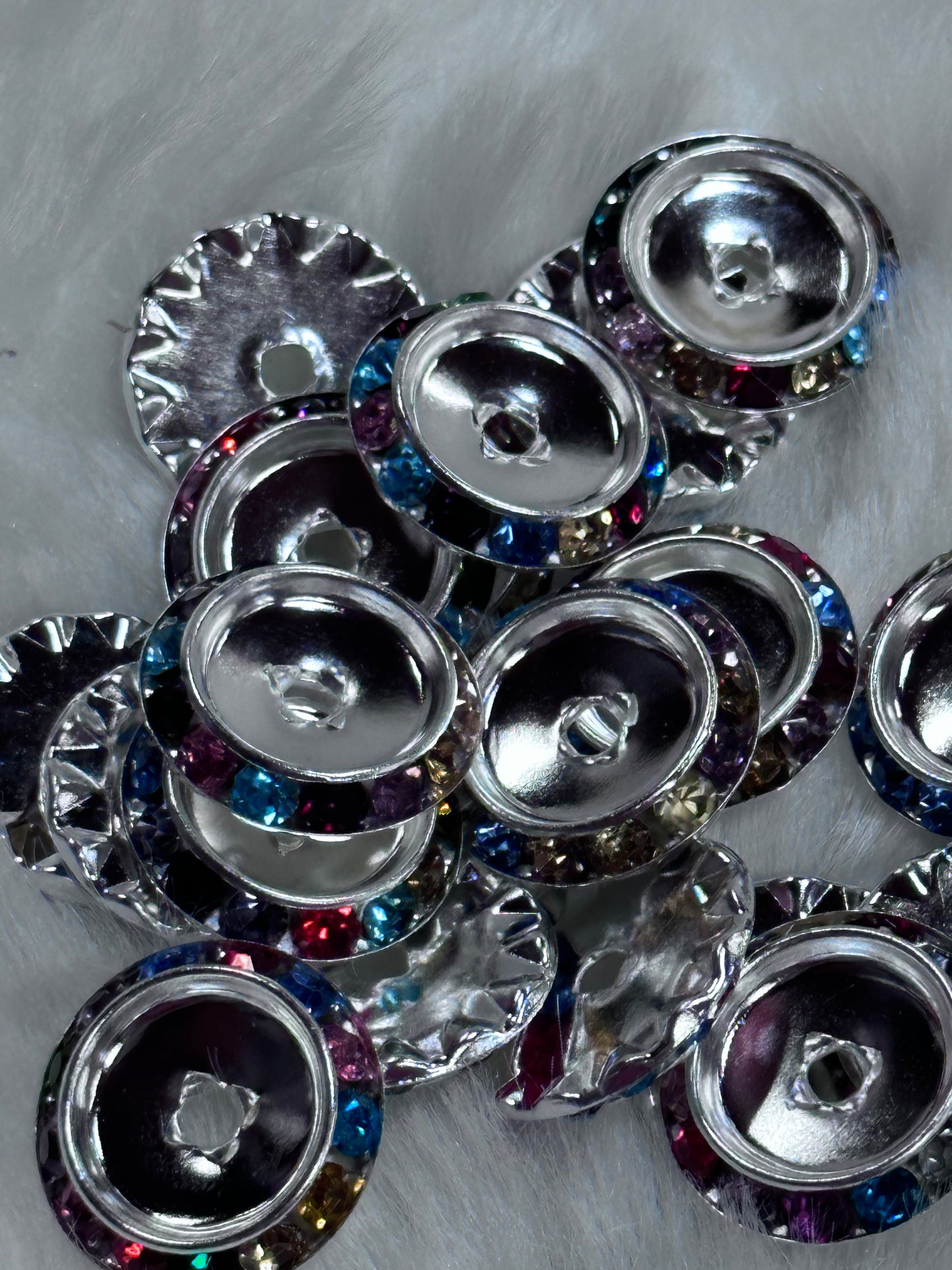 20mm silver color metal with multi color rhinestones