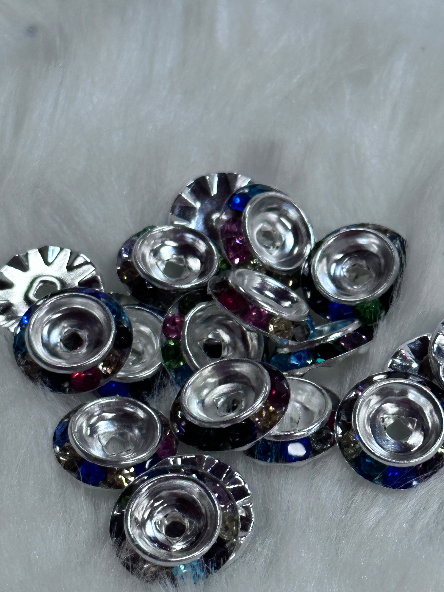 15mm silver color metal with multi color rhinestones
