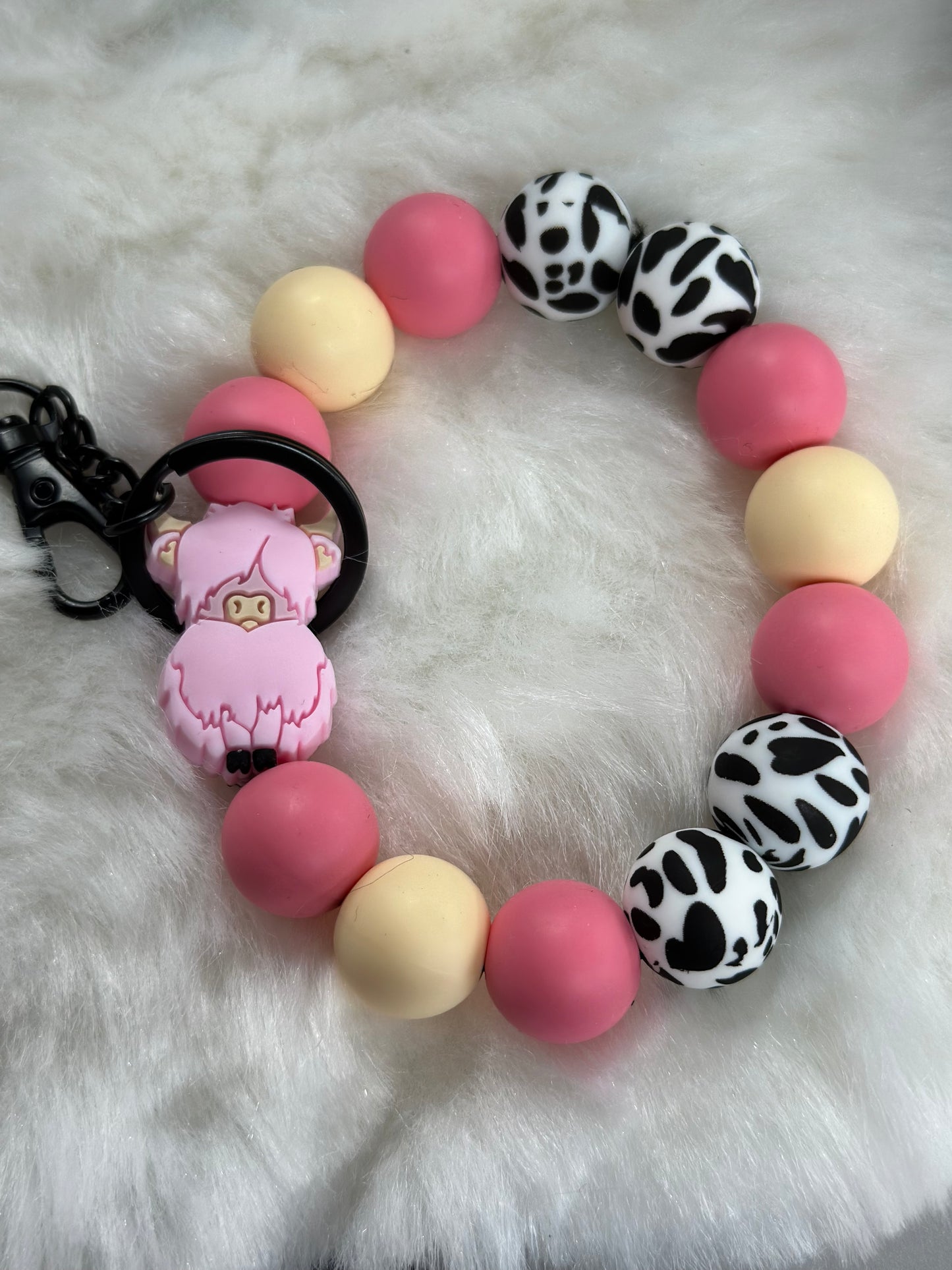 Pink highland cow keychain wristlet