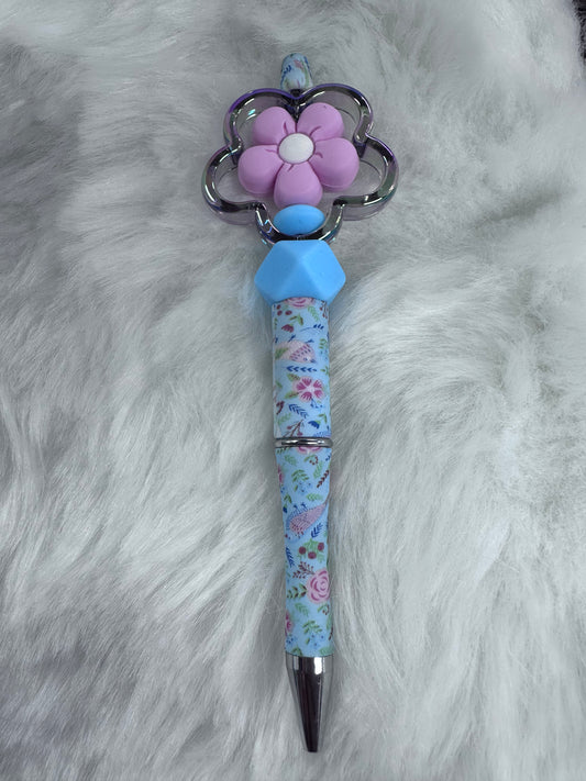 BEADED FLORAL PEN WITH FLOWER FOCAL