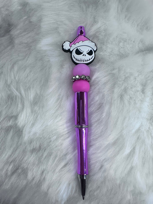 BEADED PINK SCULL WITH PINK HAT PEN