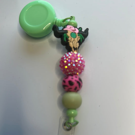 Skull head beaded silicone badge reel