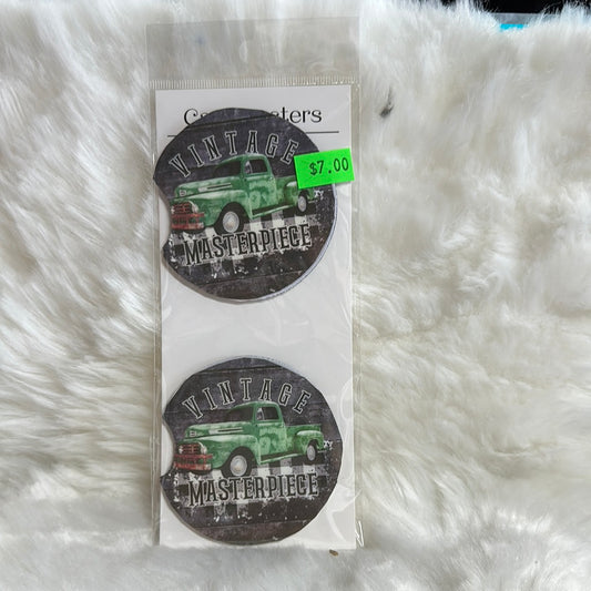 Green Vintage Masterpiece car coaster set