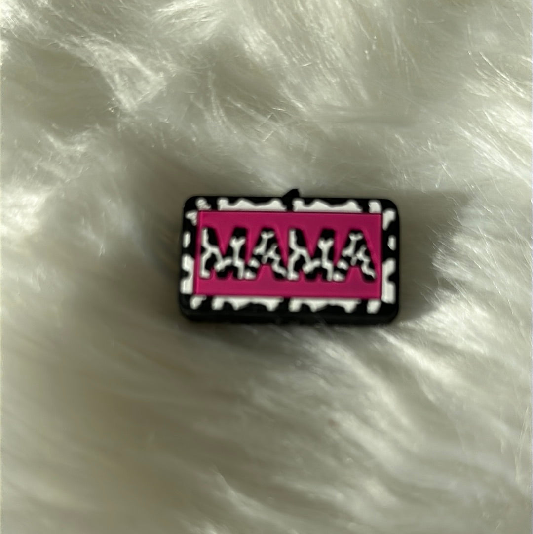 #297 pink black cow print Mama silicone focal beads