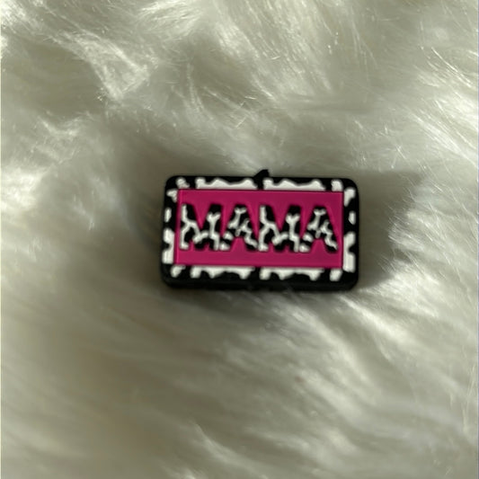 #297 pink black cow print Mama silicone focal beads