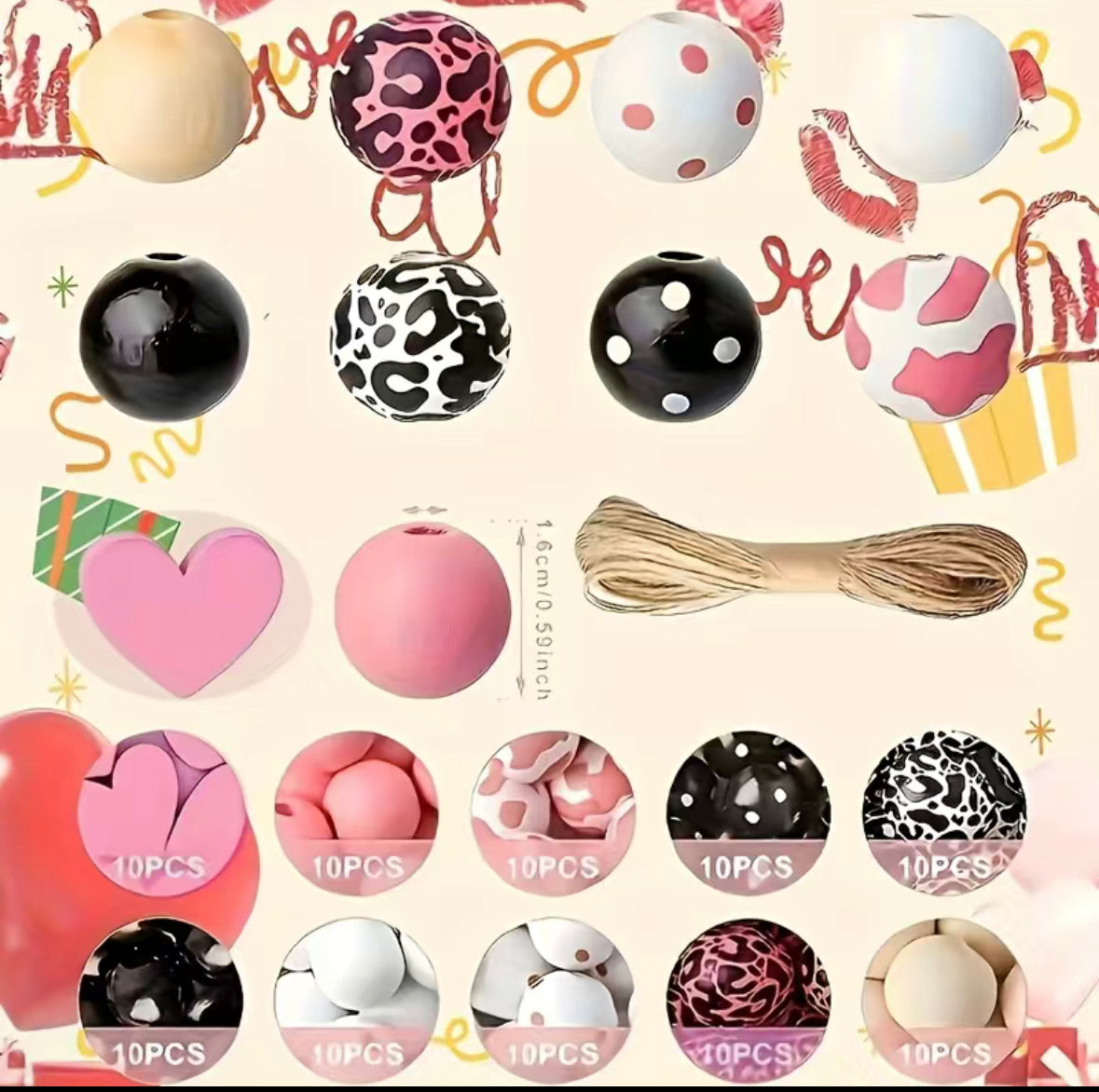 Wooden bead set of 100