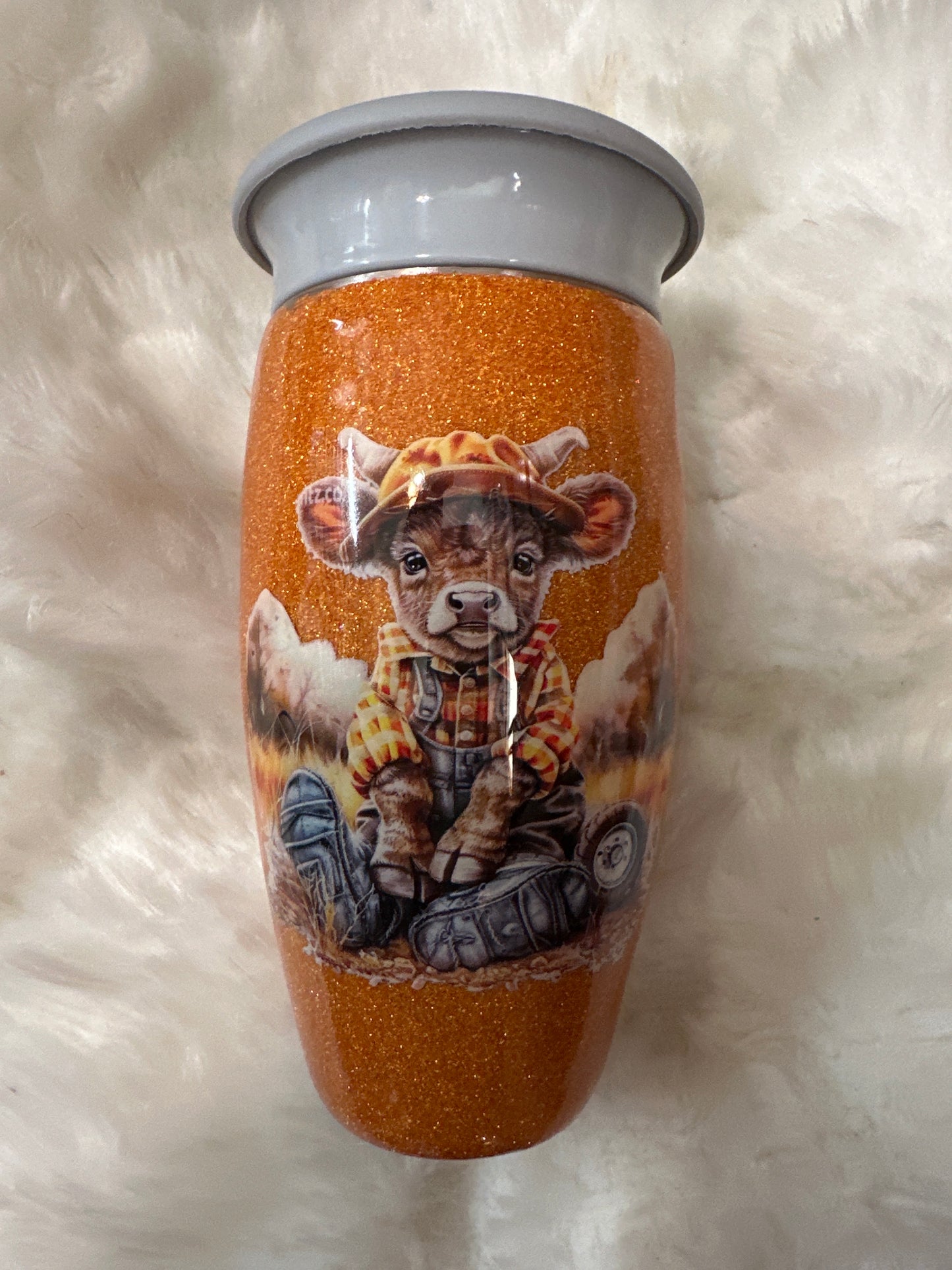 #2 Country cow with overalls, 12 ounce all around sippy cup