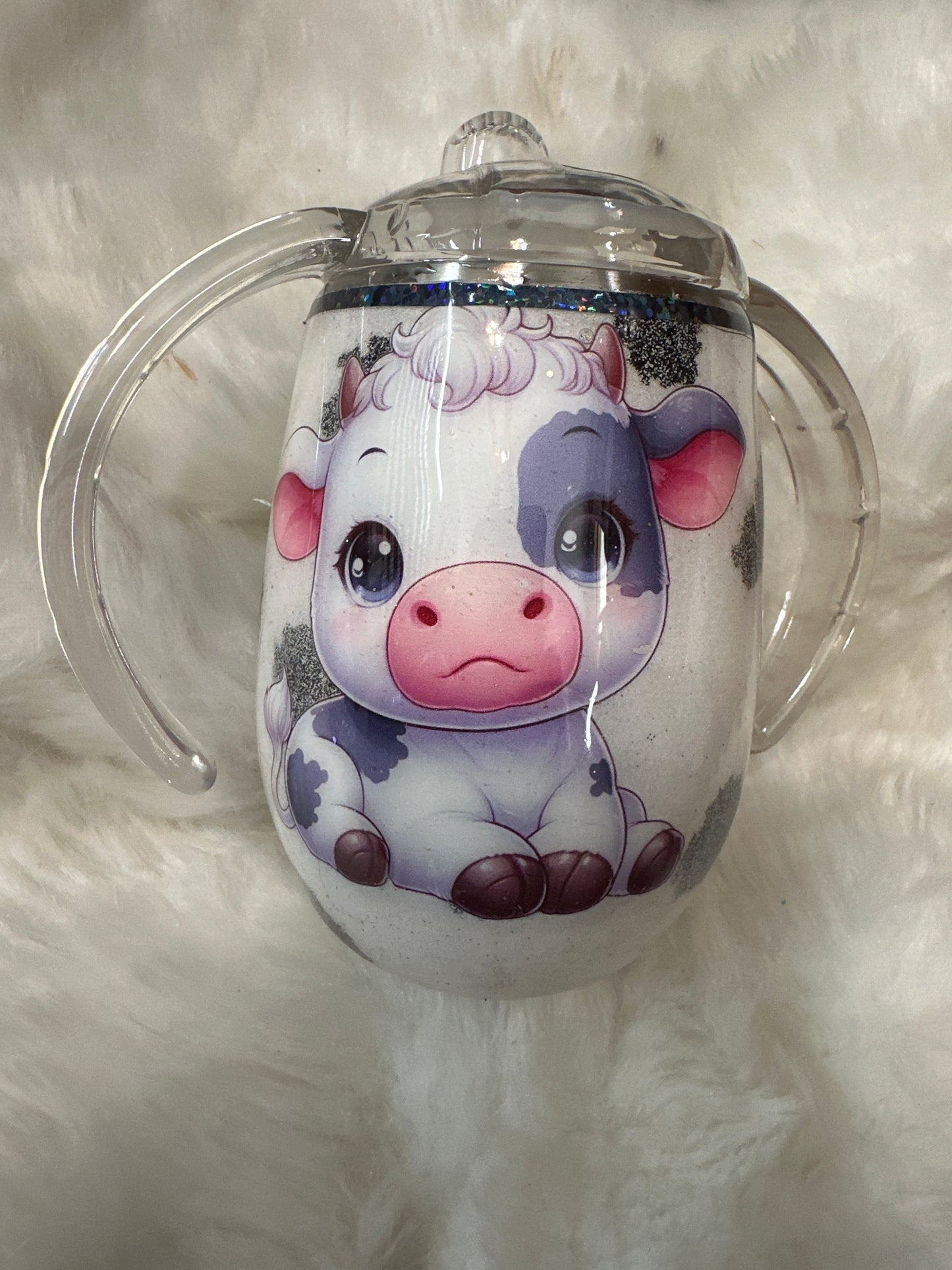 #4 White cow print 8 ounce sippy cup