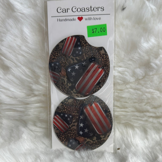 American flag dog tag car coaster set