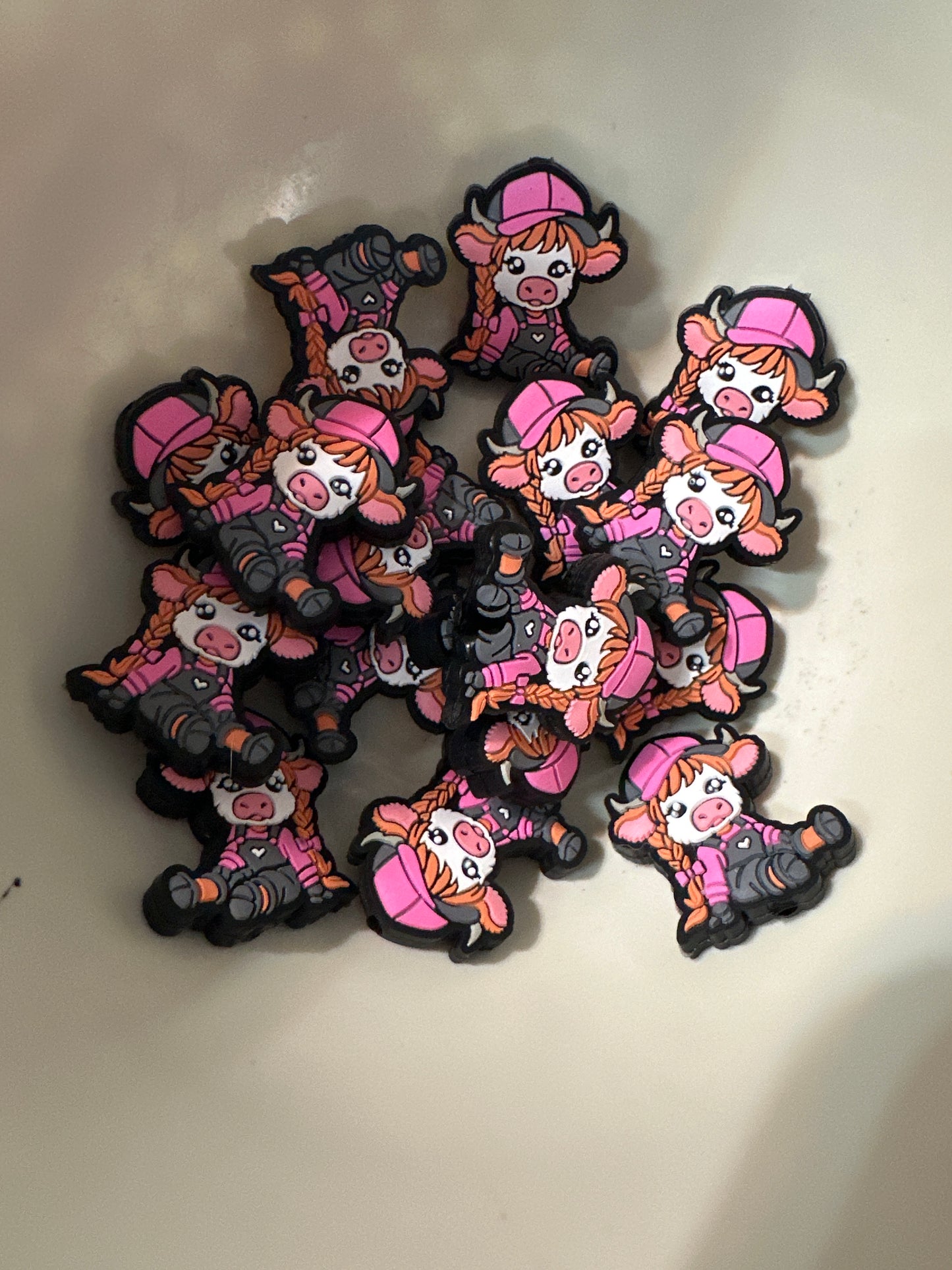 #471 cow with braids silicone focal beads