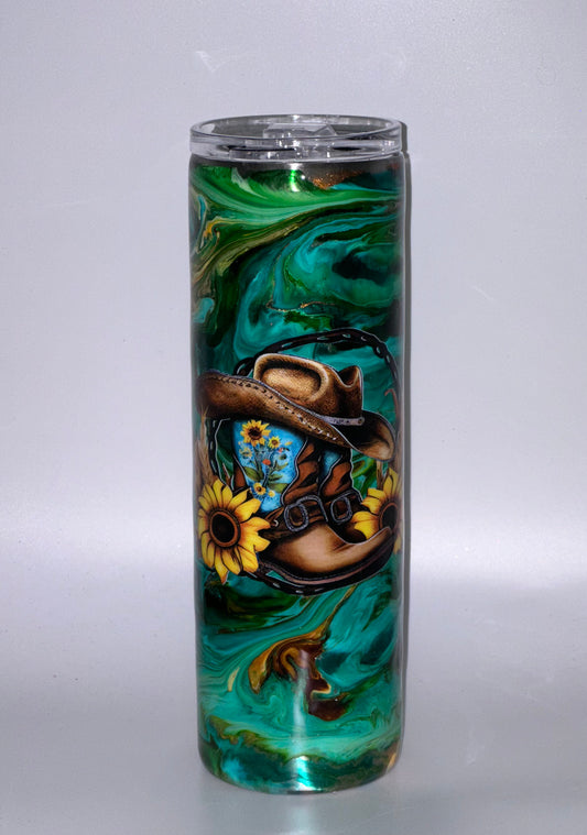 30oz teal green and yellow cowgirl RTS