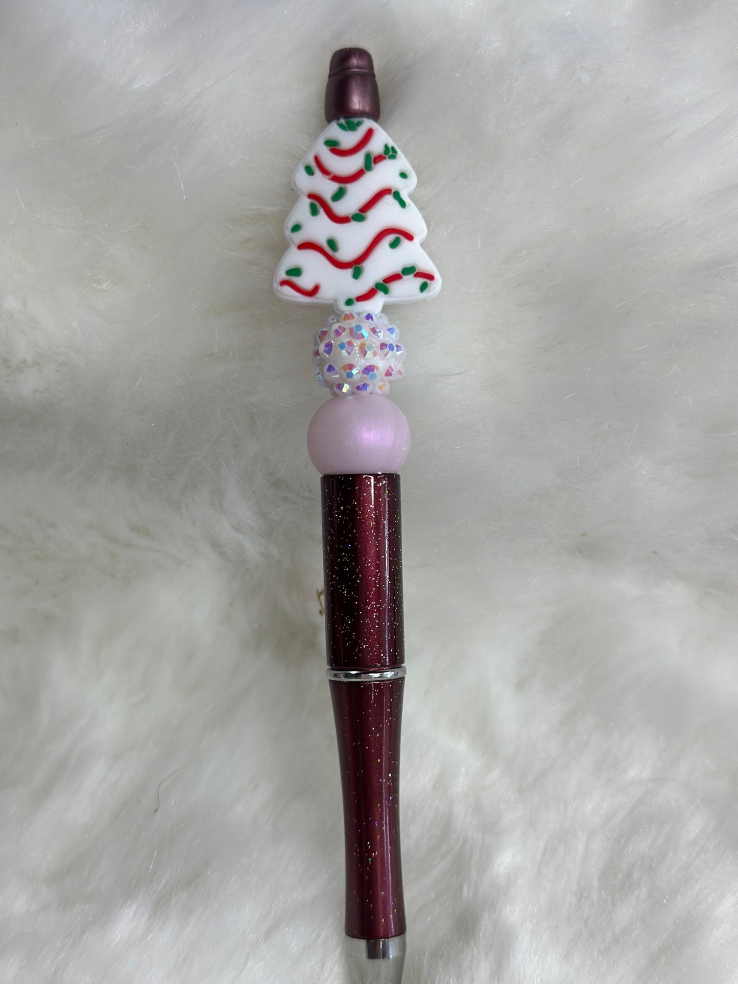 White Xmas tree beaded pen