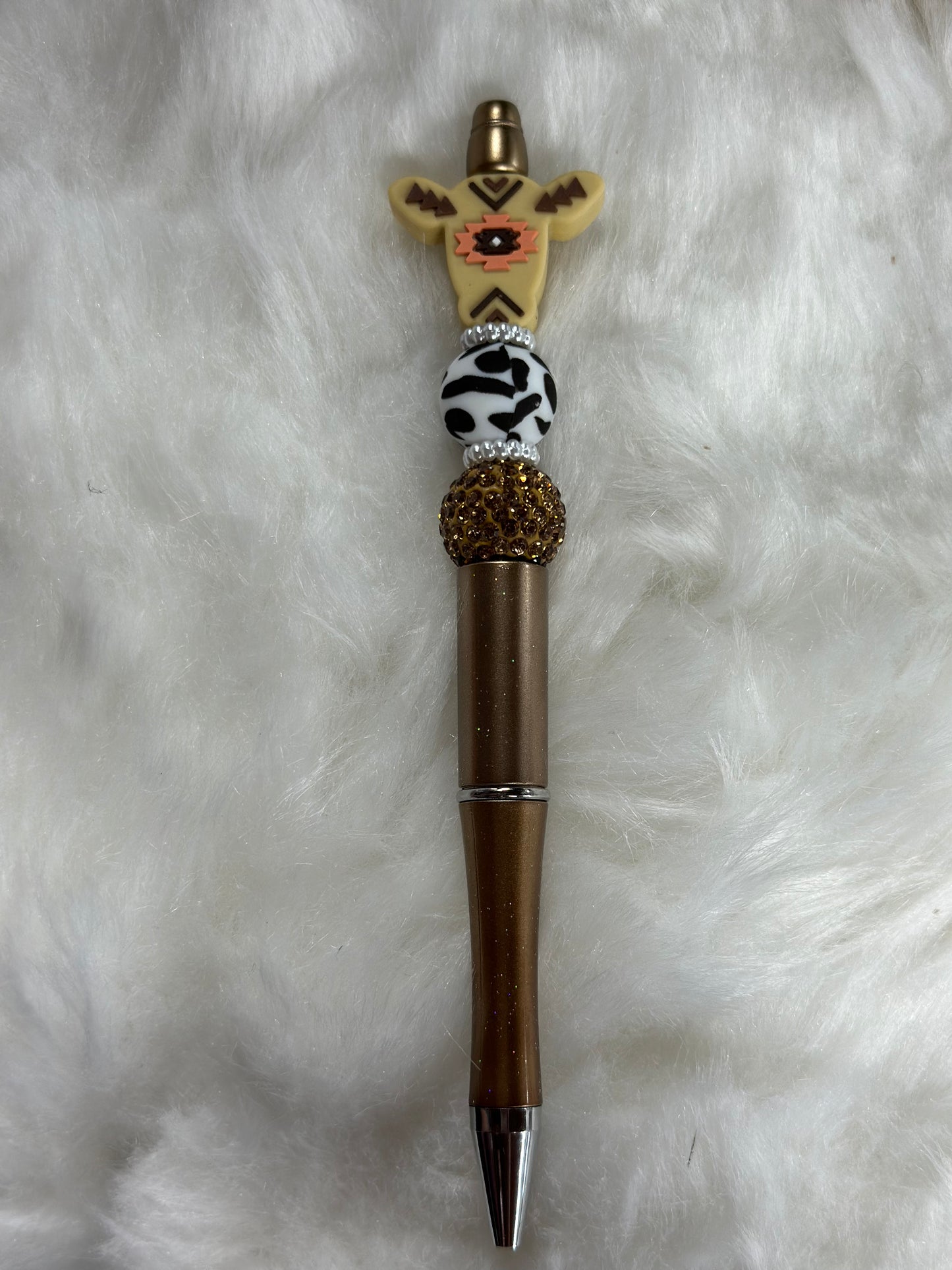 Aztec tan/peach cow beaded pen