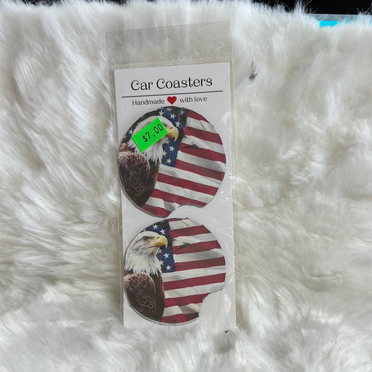 eagle and American flag car coaster set