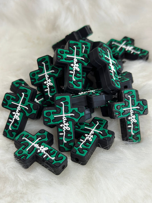 #208 Faith cross silicone focal beads