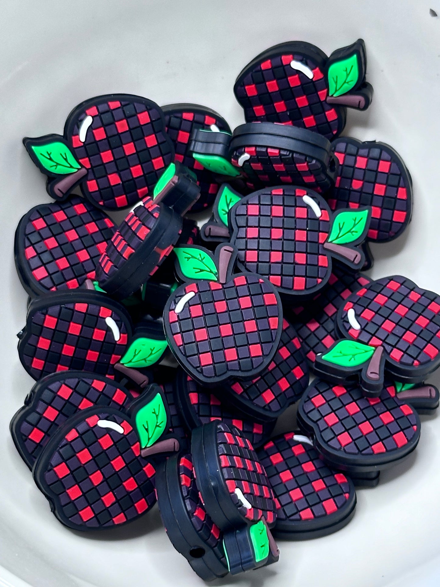 #329 red and black plaid apple silicone focal needs