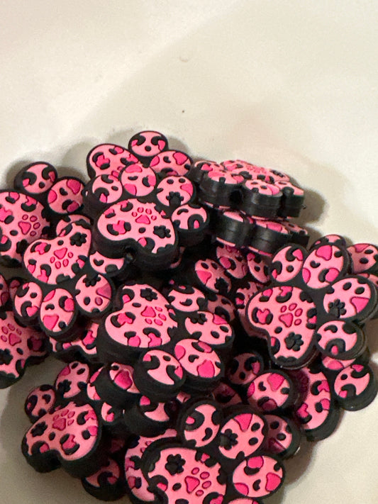 #436 paw print silicone focal beads