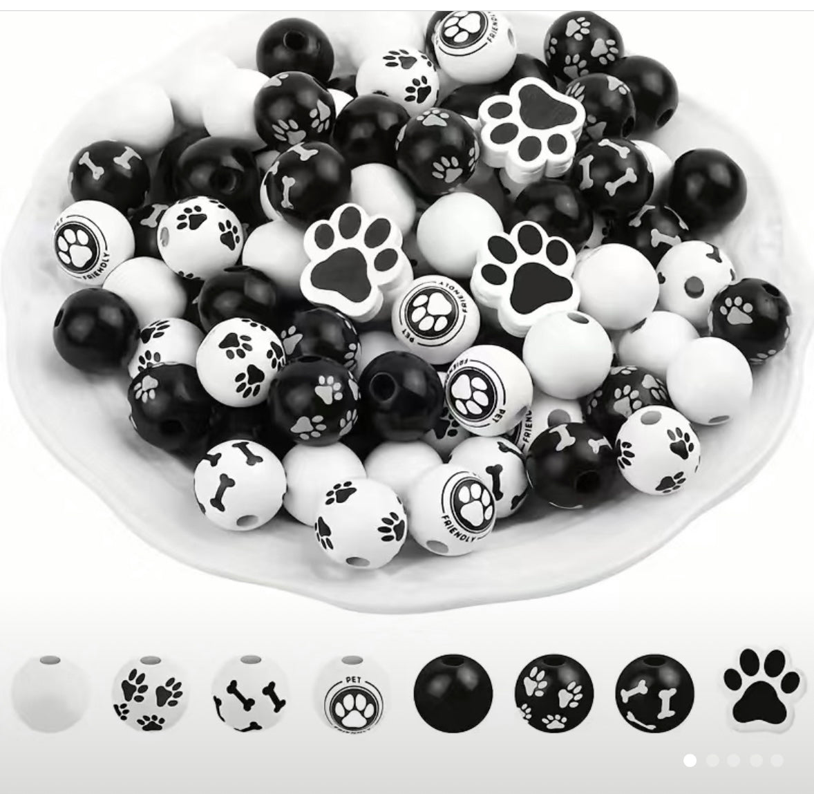 Dog pattern wooden bead set