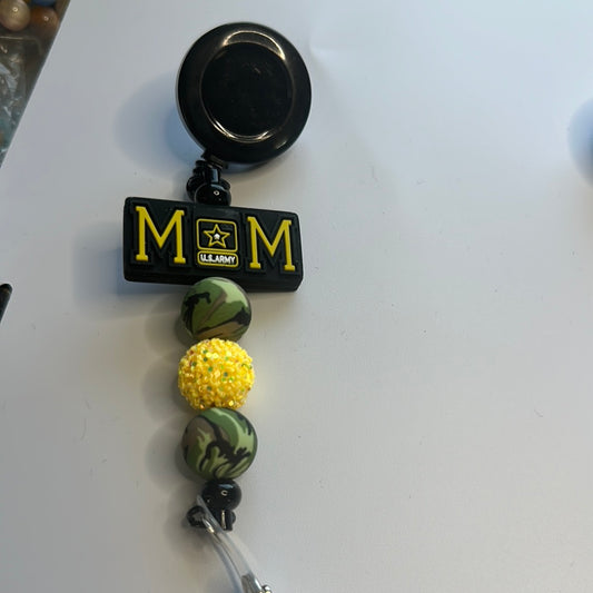 Army mom silicone beaded badge reel