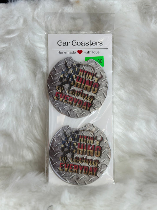 Hunting and Fishing car coaster set