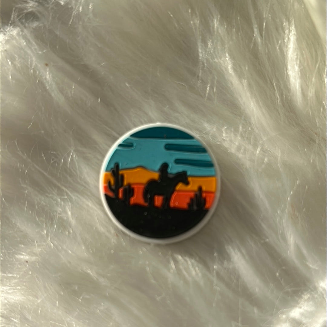 #312 sunset and horse rider silicone focal beads