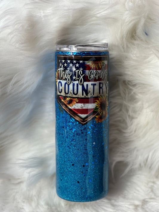 #12 20oz blue glitter Gods country