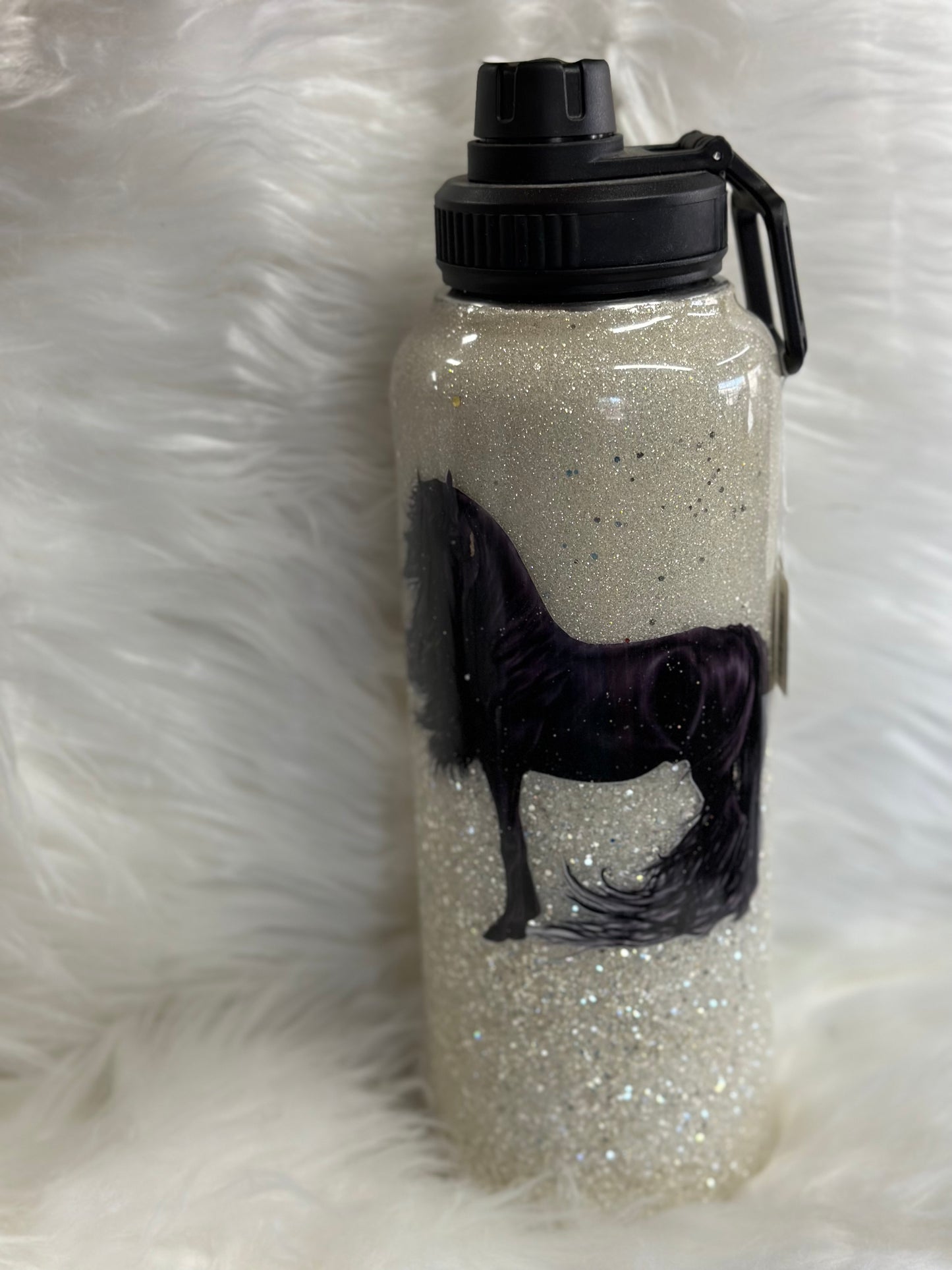 #30 40 oz Hydro black horse with glitter RTS